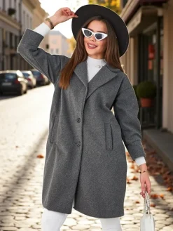 Kurtki / Marynarki / Płaszcze^Royalfashion Płaszcz damski Ciemnoszary