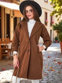 Kurtki / Marynarki / Płaszcze^Royalfashion Płaszcz damski Ciemnobrązowy