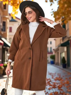 Kurtki / Marynarki / Płaszcze^Royalfashion Płaszcz damski Ciemnobrązowy