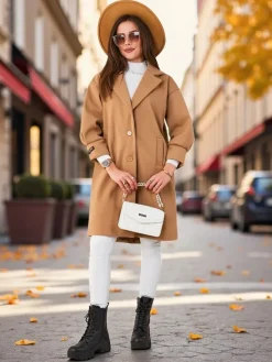 Kurtki / Marynarki / Płaszcze^Royalfashion Płaszcz damski Camel