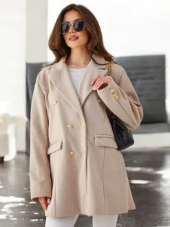 Kurtki / Marynarki / Płaszcze^Royalfashion Płaszcz damski casual jasny brązowy