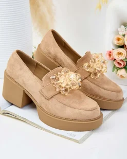 Półbuty|Mokasyny Na Obcasie^Royalfashion Półbuty damskie na wysokim słupku Pegorani brązowy