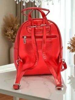 Plecaki^Royalfashion Plecak damski z eko skóry w paski Metallic Stripes czerwony