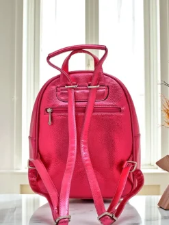 Plecaki^Royalfashion Plecak damski z eko skóry w paski Metallic Stripes Fuksjowy