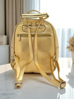 Plecaki^Royalfashion Plecak damski z eko skóry w paski Metallic Stripes złoty