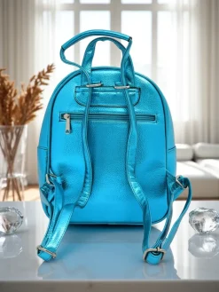 Plecaki^Royalfashion Plecak damski z eko skóry w paski Metallic Stripes turkusowy