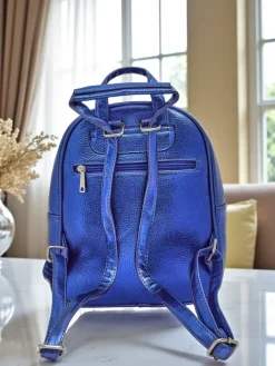 Plecaki^Royalfashion Plecak damski z eko skóry w paski Metallic Stripes niebieski