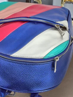 Plecaki^Royalfashion Plecak damski z eko skóry w paski Metallic Stripes niebieski