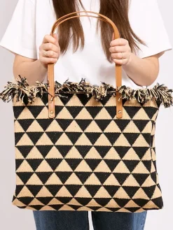 Torebki Shoppers|Wiklinowe I Słomiane^Royalfashion Pleciona torebka shopper we wzór w trójkąty