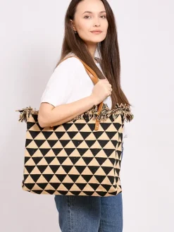 Torebki Shoppers|Wiklinowe I Słomiane^Royalfashion Pleciona torebka shopper we wzór w trójkąty