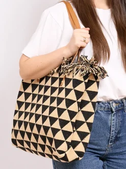 Torebki Shoppers|Wiklinowe I Słomiane^Royalfashion Pleciona torebka shopper we wzór w trójkąty