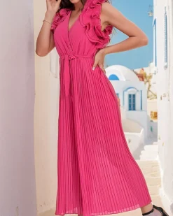 Kombinezony^Royalfashion Plisowany kombinezon damski Fuksjowy