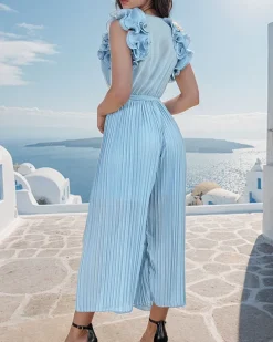 Kombinezony^Royalfashion Plisowany kombinezon damski Ecru