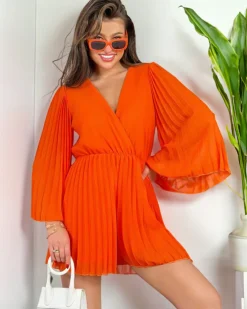 Kombinezony^Royalfashion Plisowany kombinezon damski pomarańczowy