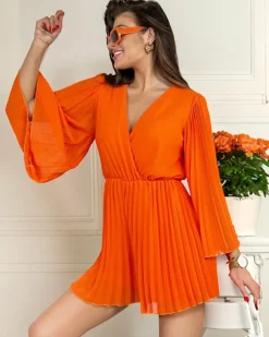 Kombinezony^Royalfashion Plisowany kombinezon damski pomarańczowy