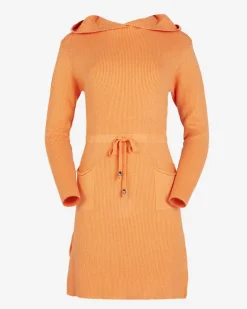 Sukienki Krótkie^Royalfashion Pomarańczowa damska sukienka swetrowa z kapturem pomarańczowy