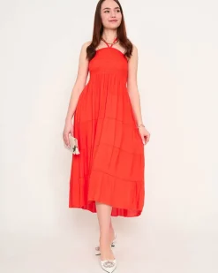 Sukienki Letnie|Sukienki Długie^Royalfashion Pomarańczowa sukienka midi PLUS SIZE pomarańczowy