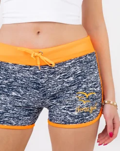 Krótkie Spodenki^Royalfashion Pomarańczowo-granatowe neonowe damskie sportowe krótkie spodenki pomarańczowy