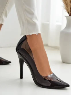 Szpilki|Klasyczne^Royalfashion Przeźroczyste damskie czółenka na szpilce Selqoa czarny