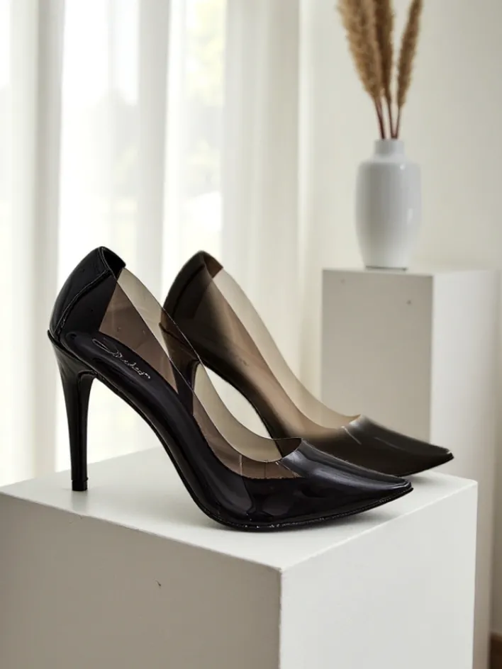 Szpilki|Klasyczne^Royalfashion Przeźroczyste damskie czółenka na szpilce Selqoa czarny