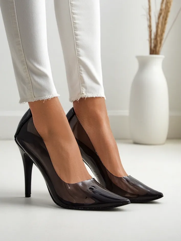 Szpilki|Klasyczne^Royalfashion Przeźroczyste damskie czółenka na szpilce Selqoa czarny