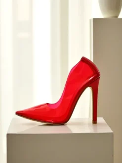 Szpilki|Klasyczne^Royalfashion Przeźroczyste damskie czółenka na szpilce Selqoa czerwony