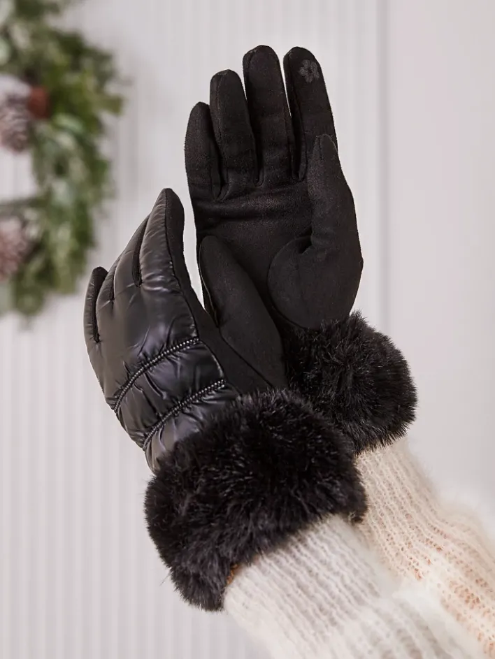 Rękawiczki^Royalfashion Rękawiczki damskie z futerkiem
