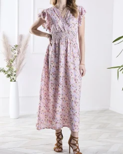 Sukienki Letnie|Sukienki Długie^Royalfashion Różowa damska sukienka midi w kwiaty różowy