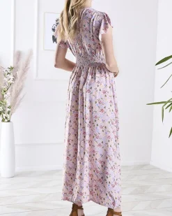 Sukienki Letnie|Sukienki Długie^Royalfashion Różowa damska sukienka midi w kwiaty różowy