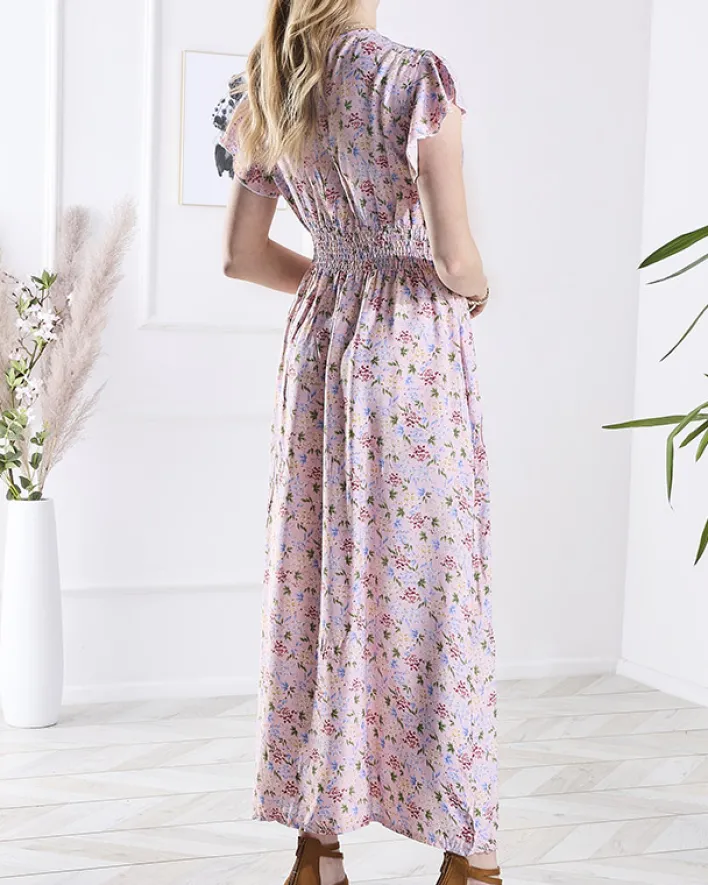 Sukienki Letnie|Sukienki Długie^Royalfashion Różowa damska sukienka midi w kwiaty różowy