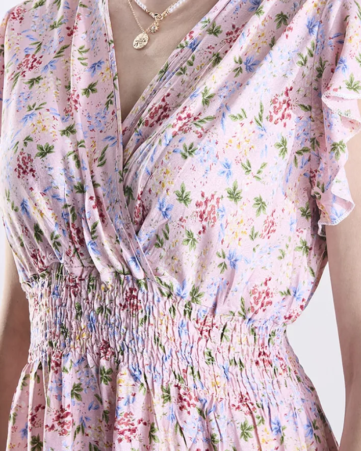 Sukienki Letnie|Sukienki Długie^Royalfashion Różowa damska sukienka midi w kwiaty różowy