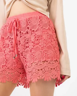 Szorty|Krótkie Spodenki^Royalfashion Różowe damskie koronkowe szorty Koral