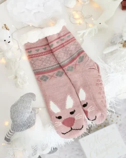 Skarpetki^Royalfashion Różowe damskie ciepłe skarpetki z kożuszkiem różowy