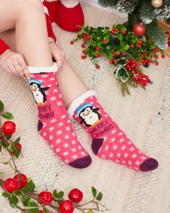 Skarpetki^Royalfashion Różowe damskie skarpetki ze świątecznym wzorem