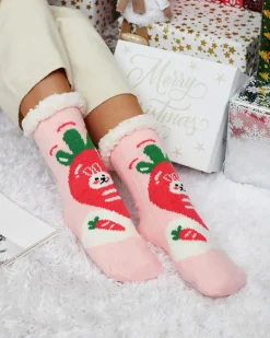 Skarpetki^Royalfashion Różowe damskie ciepłe skarpetki z kożuszkiem różowy