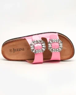 Klapki Płaskie^Royalfashion Różowe damskie klapki ze zdobionymi klamerkami Olimika różowy