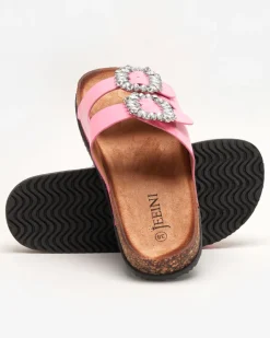 Klapki Płaskie^Royalfashion Różowe damskie klapki ze zdobionymi klamerkami Olimika różowy