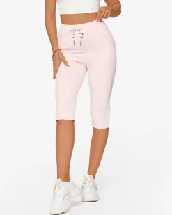 Spodenki 3/4|Krótkie Spodenki^Royalfashion Różowe materiałowe spodenki damskie 3/4 Jasnoróżowy