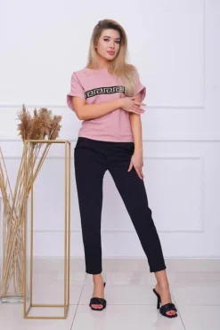 Komplety Damskie^Royalfashion Różowo - czarny 2-częściowy damski komplet różowy