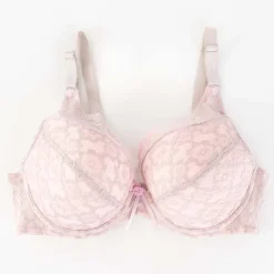 Codzienne^Royalfashion Różowo-szary biustonosz z koronką Jasny szary