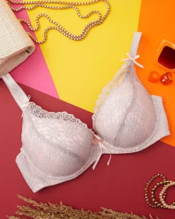 Codzienne^Royalfashion Różowo-szary koronkowy biustonosz damski różowy