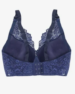 Codzienne^Royalfashion Różowy biustonosz z granatową koronką Granatowy