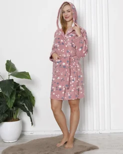 Szlafroki^Royalfashion Różowy damski szlafrok w gwiazdki