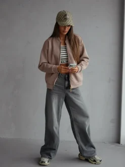 Bluzy^Royalfashion Rozpinana bluza typu bomberka jasny brązowy