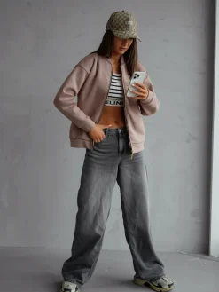 Bluzy^Royalfashion Rozpinana bluza typu bomberka jasny brązowy