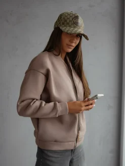 Bluzy^Royalfashion Rozpinana bluza typu bomberka jasny brązowy