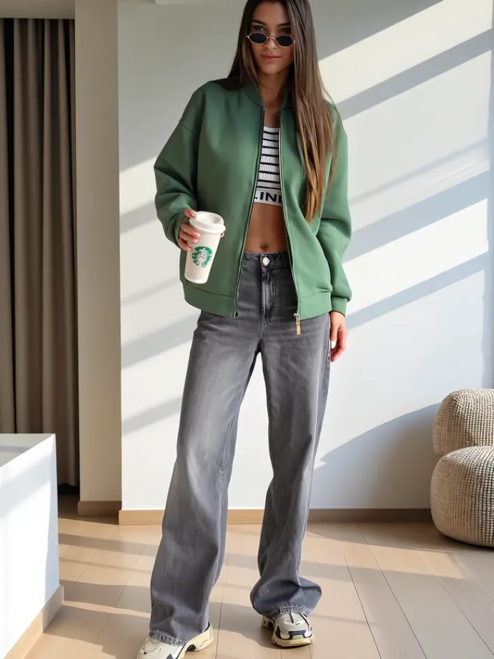 Bluzy^Royalfashion Rozpinana bluza typu bomberka zielony