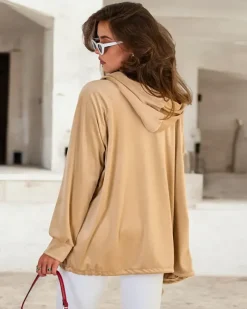 Bluzy^Royalfashion Rozpinana bluza z kapturem damska beżowy