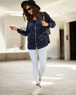 Bluzy^Royalfashion Rozpinana bluza z kapturem damska Ecru