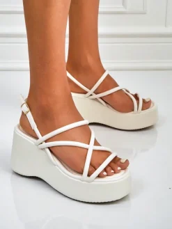 Sandały Na Koturnie^Royalfashion Sandałki damskie na koturnie Skyline Straps biały